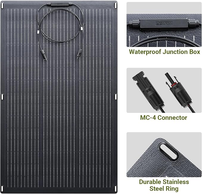 ALLPOWERS SF100 100W Flexible Solar Panel, Ultra-Thin 3mm Bendable Monocrystalline Solar Charger, 25% Efficiency IP68 Waterproof for RV Roof, Camping, Marine Use