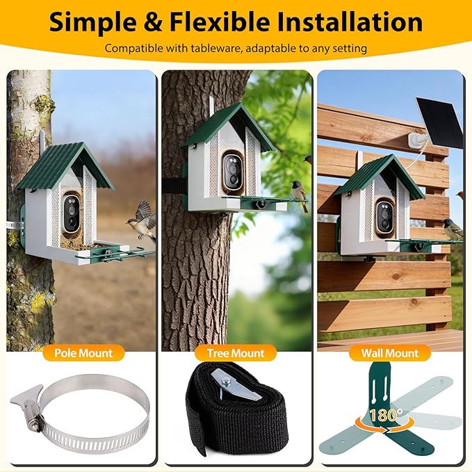 Smart Bird Feeder with Camera 2.5K HD, BOLITE Bird House for Outdoors, AI Auto-Capture & Motion Detection, Weatherproof Camera, Solar Powered, Great for Men Women Mom Dad & Bird Lovers, Green