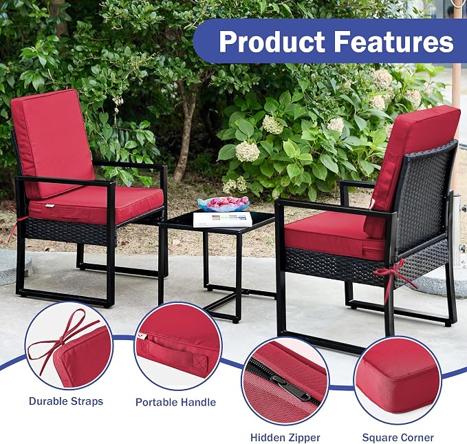 IPYNBAP Outdoor Cushions, Outdoor Chair Cushions 19x19x3 Inch, Cushions for Outdoor Furniture with Removable Cover, Waterproof & Fade Resistant Outdoor Seat Cushions for Patio, Lawn, Burgundy