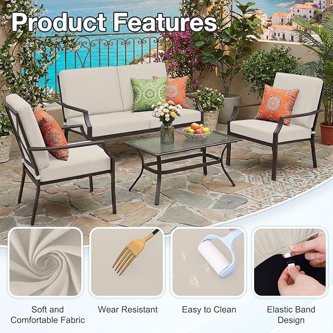 hyha Waterproof Outdoor Cushion Covers for Patio Furniture, Stretch Patio Chair Cushion Slipcovers, Coated UV Resistant Replacement Seat Covers, Solid Color (Taupe, 14PC)