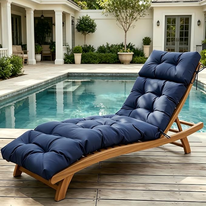 Outdoor Chaise Lounge Cushions 75.1x22.8x4.7 Inch, Waterproof Lounge Chair Cushions for Pool, Patio, Deck, Lawn, Fade Resistant Lounge Cushions for Outdoor Furniture, Navy Blue, Set of 2