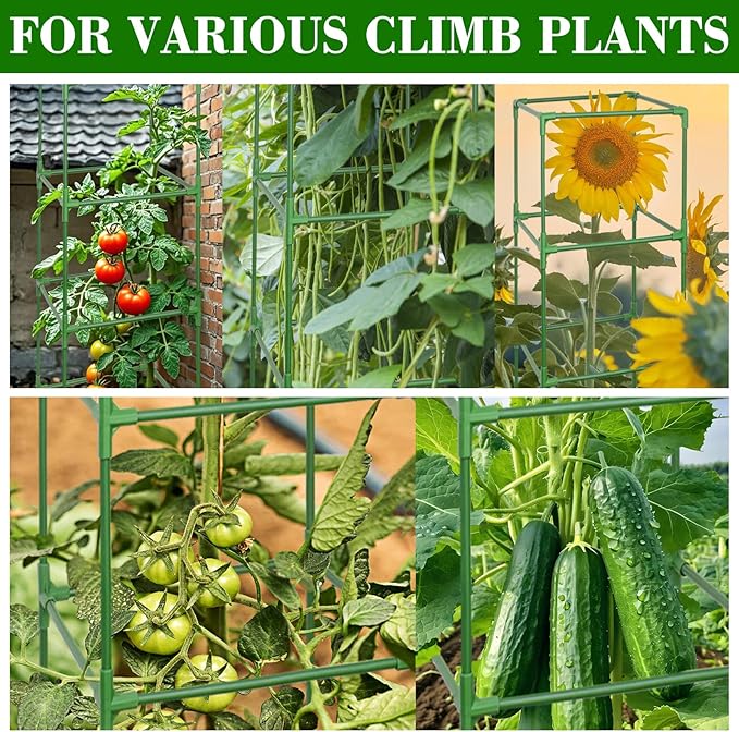 ZeeDix 6 Pack Heavy Duty Tomato Cages for Garden 45 Inches, Square Adjustable Tomato Trellis Cage Climbing Plant Support Trellis Plant Cages for Climbing Vegetables Flowers with 40Pcs Clips