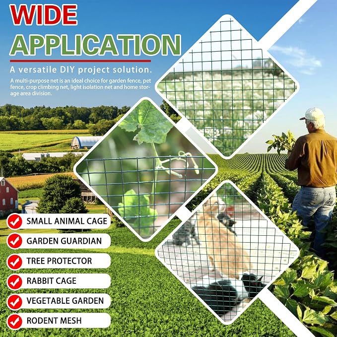 Hardware Cloth 1/2inx24x100ft,Chicken Wire Fencing,Welded Wire Mesh, Vinyl PVC Coated Mesh,Coop Garden Plant for Rabbit,Snake,Rodent,Foxes,Raccoons Poultry Netting Cage Farm Protection