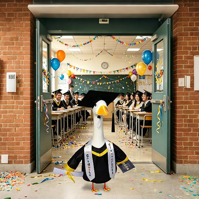 Porch Goose Graduation Outfit Fits 23 Inch Cement or Plastic Geese, Complete Porch Goose Clothes Set with Cap, Gown, Stole, Book & Memory Book for Graduation Party Outdoor Yard Lawn Classroom Decor