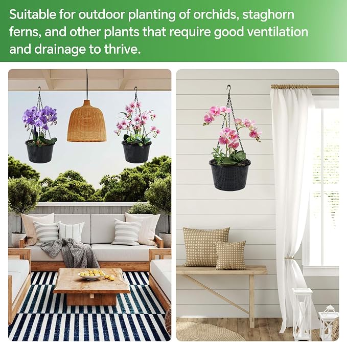 4 Packs Orchid Hanging Planter with Hangers 8.3 Diameter Orchid Hanging Planter with Hangers Plastic Plant Hanger Orchid Basket with Chain for Indoor or Outdoor Including 4pcs Adjustable Chains