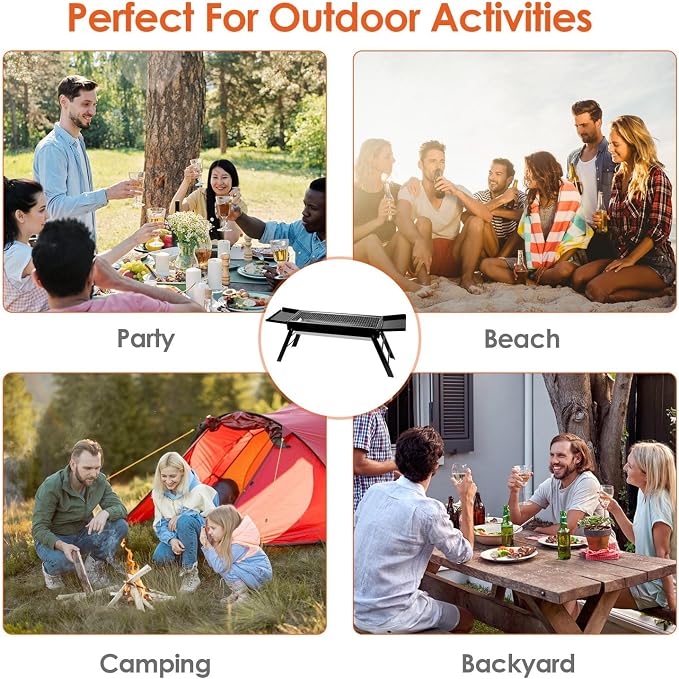 KOCASO Foldable Charcoal BBQ Grill with Shelf Stainless Steel Grill Net Easy Setup Portable Tabletop Barbecue Grill for Camping Picnic Outdoor Party Backyard