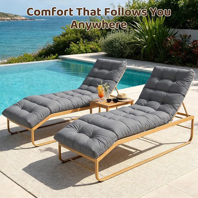 Waterproof Outdoor Lounge Chair Cushions 74.8 x 22 x 4.7 Inches,Chaise Lounge Chair Cushions Replacement for Outdoor Furniture with Ties, Thickened Patio Pool Bench Lounge Chair Cushions