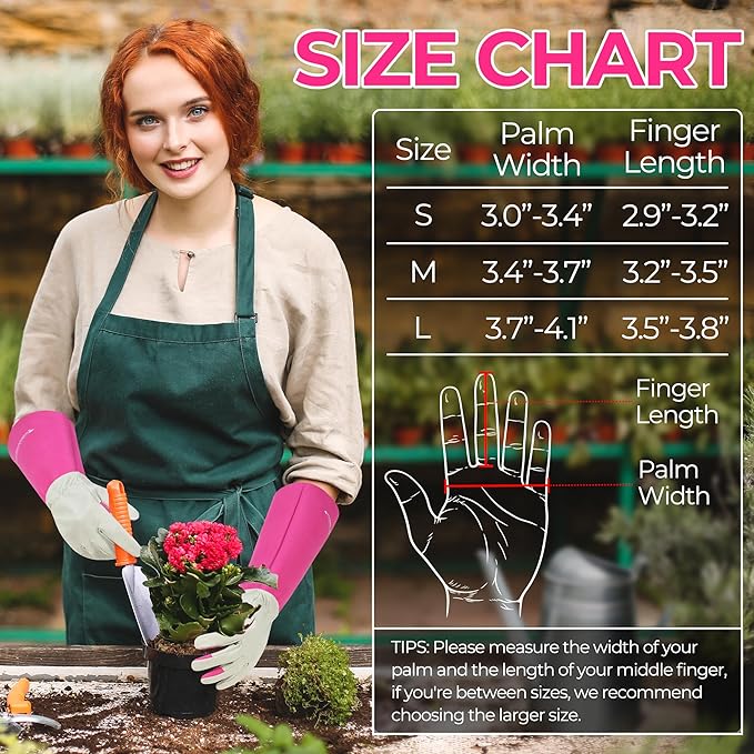 HANDLANDY Rose Pruning Gardening Gloves for Men & Women, Thornproof Long Gauntlet Gloves, Pigskin Leather - Breathable & Durability (Large)