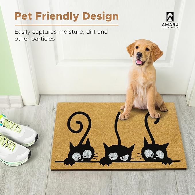 Catguard - 17"x29" - Coir Door Mat with Heavy Duty Backing - Welcome Mats for Entryway, Porch - Anti-Slip PVC & Coconut Fiber Surface - Natural Home Accessories, Minimalist Original Design