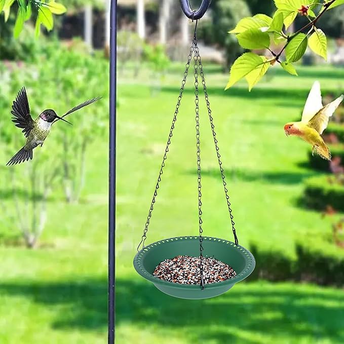 Hanging Bird Feeder Tray with Drainage Holes for Outside, Rugged Recycled Plastic Wild Bird Feeding Station (10 inch, Green)