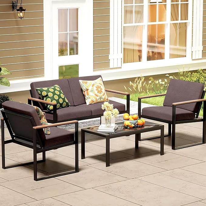 8Pcs Patio Cushion Covers,Outdoor Cushions Covers,Stretch Cushion Covers Replacement, Washable and Reusable Furniture Protectors(Camel)