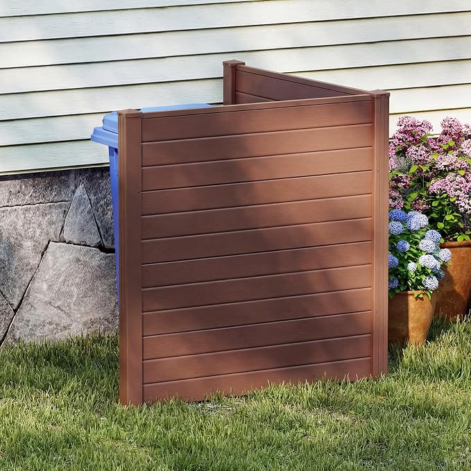 Happygrill Air Conditioner Fence 2 Panels, 48''L x 48''H Outdoor Privacy Screen w/Metal Ground Stakes, Freestanding PP Pool Equipment Enclosure, Decorative Garden Fences for Patio AC Unit, Brown