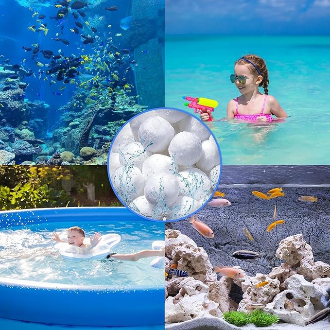 4.41 Lbs Pool Filter Balls for Sand Filter, Eco-Friendly Filter Balls Replace 150 lbs Pool Filter Sand, Lightweight and Reusable Fiber Ball, Pool Filter Media Balls for Swimming Pool