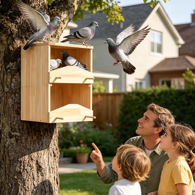 Handcrafted 2-Story Mourning Dove Nesting Box – Durable Solid Wood Outdoor Bird House with Predator Guard, Easy-to-Mount for Backyard, Garden, Patio
