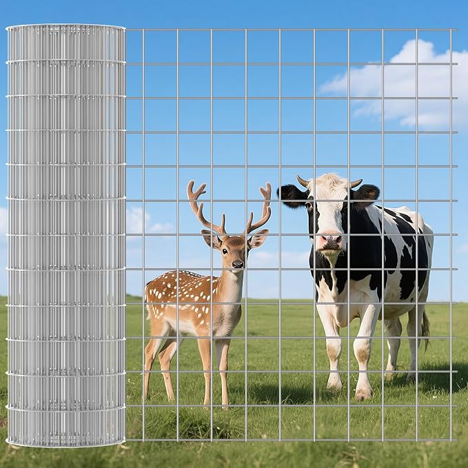 AMAGABELI GARDEN & HOME Hardware Cloth 48inch x 50ft 2inch Galvanized Before Welding Square Openings Wire Mesh Fence Roll for Vegetables Garden Netting Chicken Coop Animal Enclosure