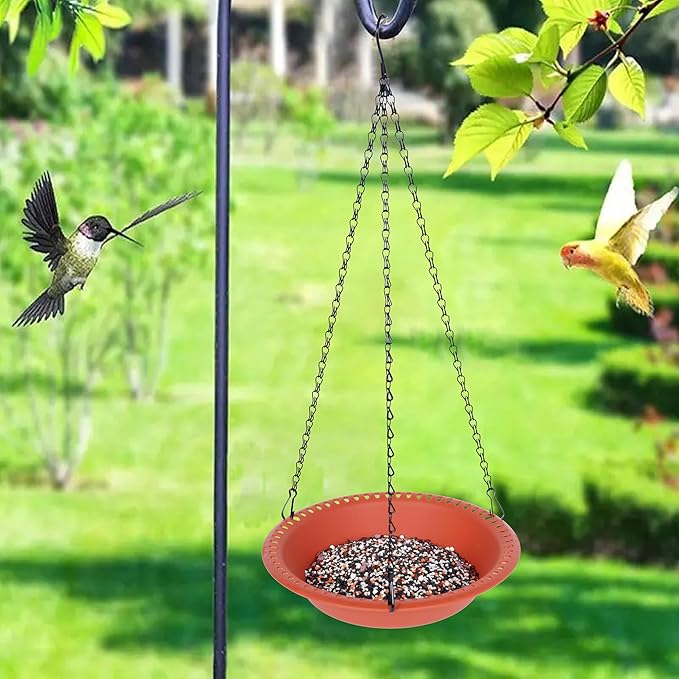Hanging Bird Feeder Tray 12 inch with Drainage Holes Fit Most Seed, Bird-Feeder Hanging for Garden Yard Outside, Terracotta