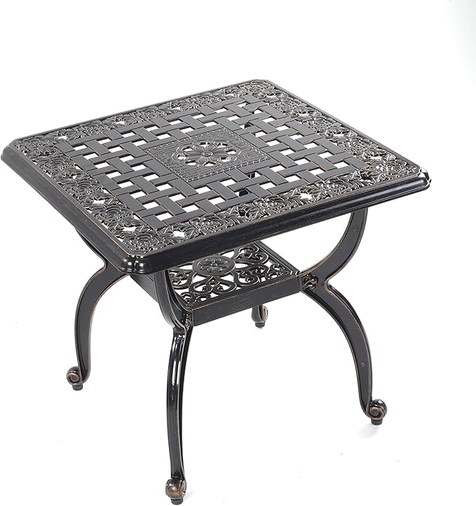 Mandolin Outdoor Patio,Rust -Resistant Cast Aluminum Side Table,Weather Resistant End Table,Coffee Table, Perfect for Patio, Backyard Or Garden. W 20.8" X H18.5(Aluminum Square, Copper)
