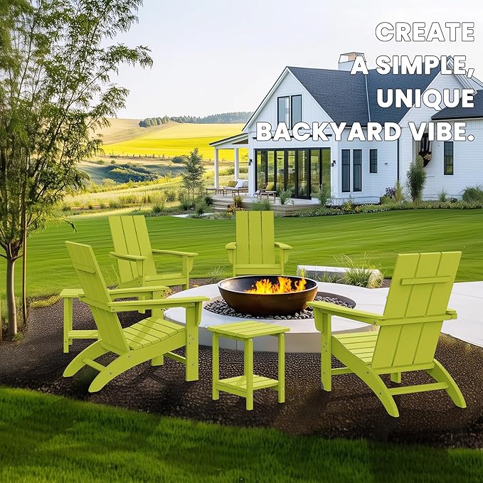 Modern Adirondack Chairs Set of 6, HDPE Plastic Patio Chairs for All Weather, Fire Pit Chair, Outdoor Lawn Chairs for Deck, Porch, Backyard, Garden, Avocado