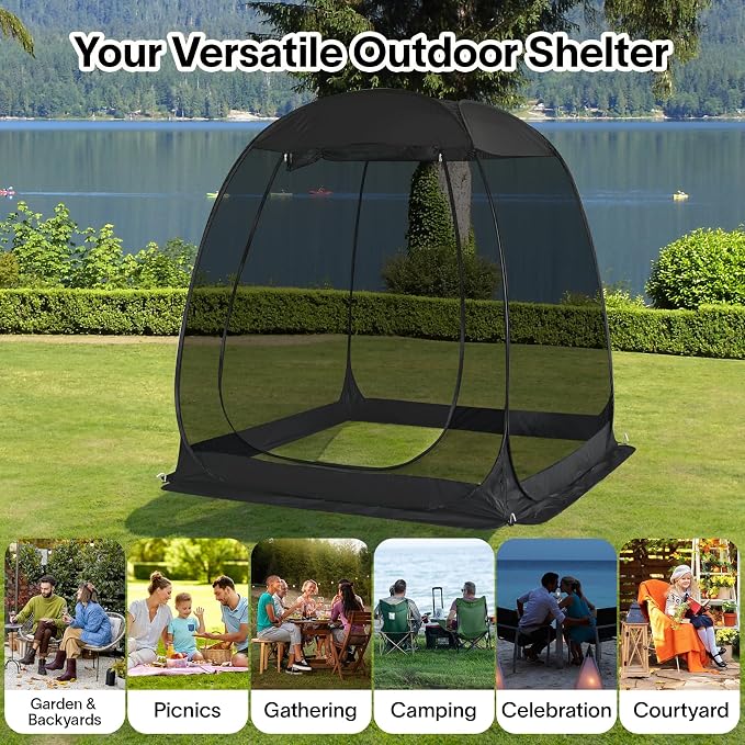 Alvantor Pop Up Screen House Tent, Instant Outdoor Gazebo with Mosquito Netting & UPF 50+ Sun Protection, Portable Canopy Shelter for Patio, Backyard, Camping (2-10 Person)
