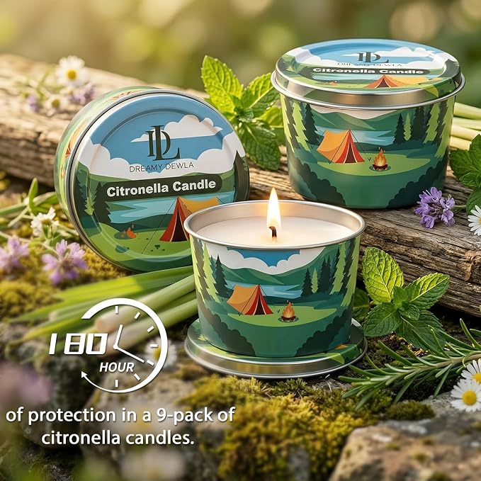 Citronella Candle for Outdoor 9 Pack, 2.2oz Mini Citronella Scented Candles for Outdoor Camping, Natural Soy Wax with Essential Oils, Portable Tin for Patio Backyard Hiking