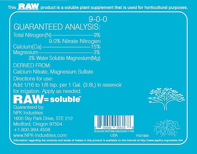 RAW Calcium/Mag 25lb - Essential Combo for Plant Health - Boosts Cell Strength and Nutrient Uptake