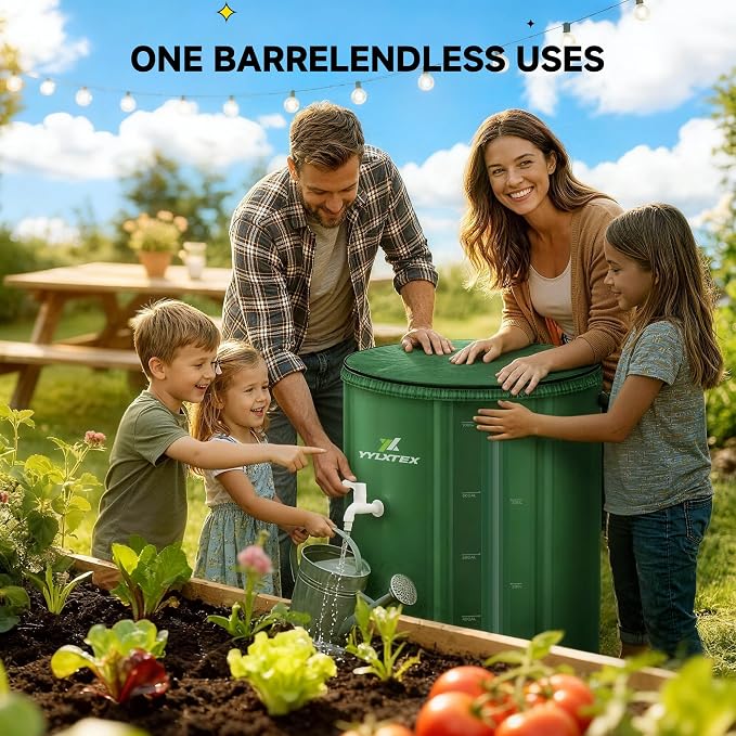 100 Gallon/380L Collapsible RainWater Collection Barrel,Water Tank&Reinforced with 2mm Frame Portable Rain Catcher,Includes Quick-Connect Tap&Sprinkler,Heavy Duty 0.6mm PVC for Long-Lasting Use,Green