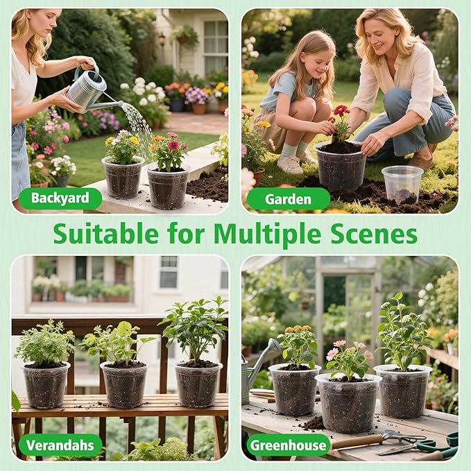 6/8/10 Inch Large Clear Nursery Pots with Drainage, 12 Pack Plastic Pots for Plants, Ideal Seedling Pots and Plant Pots for Vegetables, Orchids, Aloe, Indoor Outdoor Use (6 8 10 inch)