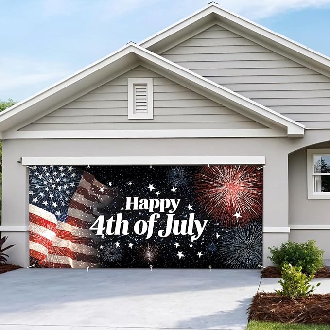 7 * 16FT Eagle Flag Happy 4th of July Garage Door Cover Decorations Independence Day Garage Door Banner for Outdoor Indoor Patriot Party Photography Backdrop