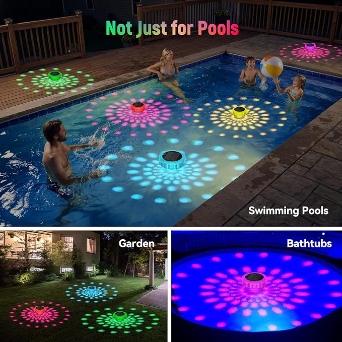 VICHTOP Solar Floating Pool Lights - 2 Pack, RGB Color Float Pool Lights, IP68 Waterproof, Pool Decor Lighting Accessories for Inground, Above Ground Pools, Outdoor, Garden, Party Decoration