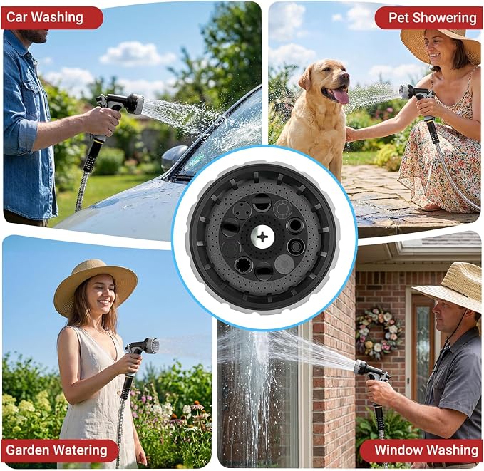 Lefree 100ft Metal Garden Hose - Heavy Duty 304 Stainless Steel Flexible Water Hose, No Kinks & Leak-Proof with Upgraded Handle, 10-Function Spray Nozzle & 4 Spare Gaskets for Yard, RV, Pet Bath