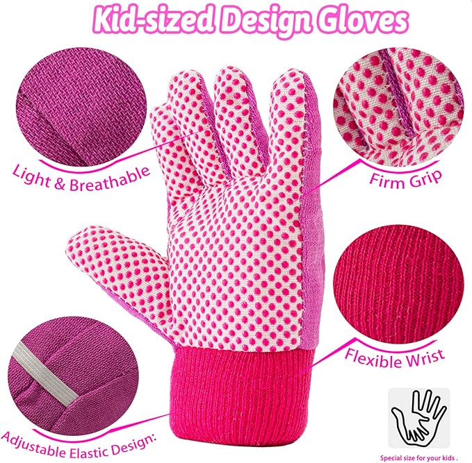 JOI MEW Kids Pink Gardening Tools Set, Garden Toys w/Metal Rake, Shovel, Trowel, Watering Can, Gloves, Tote Bag, Plant pots, DIY Bookmark Kits, Spring Summer Toy Outdoor Gift for Toddler Boy Girl