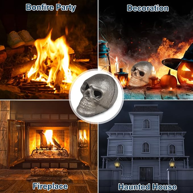 Imitated Human Skull Gas Log for Indoor or Outdoor Fireplaces, Made of Metal, Durable for More Than 10 Years,Fire Pits Halloween Decor Skull Charcoal (Fireproof)(Refractory) (8 PCS)