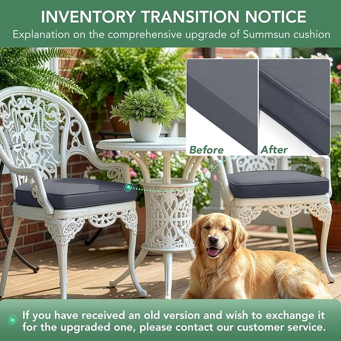 Outdoor Chair Cushions Set of 2: Waterproof & Fade Resistant Patio Furniture Cushions - 19 x 19 x 2 Inch Non Slip Round Corner Seat Cushion Pads with Removable Cover for Garden Yard Lawn, Dark Grey