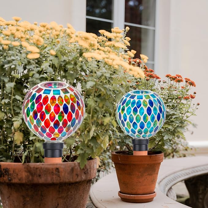 Plant Watering Globes Mosaic Self Watering Planter Insert 2 Pack Large Terracotta Watering Spikes Automatic Waterer Device Outdoor Indoor Flower Pots Decorations