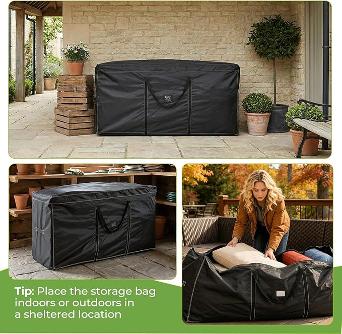 GARPROVM Extra Large Patio Cushion Storage Bag, 68"x20"x30" Outdoor Furniture Cushion Storage with Carry Handles, 420D Oxford Fabric Waterproof Storage Bag for Garden Cushions Christmas Tree