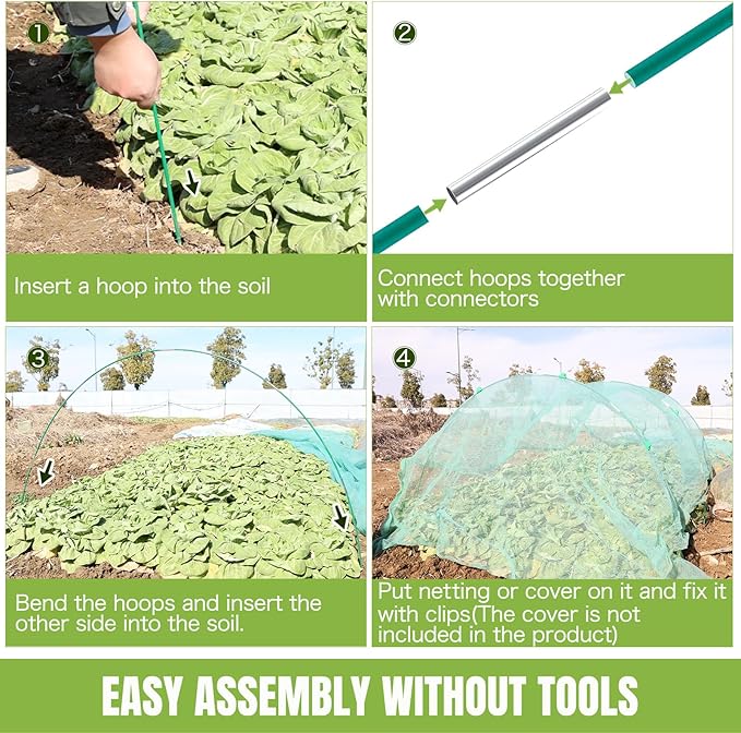 Joyhalo Garden Hoops for Raised Beds, 25pcs (5 Sets of 7ft) Fiberglass Hoops with PVC Coating, DIY Greenhouse Tunnel for Row Cover, Bird Netting & Plant Protection, Extend Growing Season