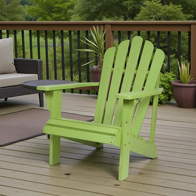 Shine Company Westport Wooden Adirondack Chair, Outdoor Patio Firepit Chairs, Back & Seat Pre-Assembled, Lime Green