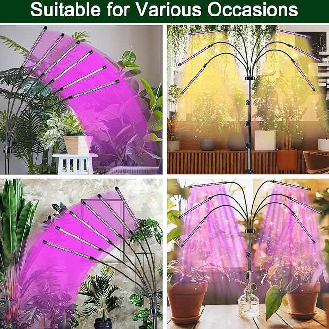 Mefflypee Grow Lights for Indoor Plants, LED Grow Light Stand, Red Blue Yellow Full Spectrum Plant Lamp with Adjustable Tripod, Color Changing Dimmable Vegetative Lamp with Auto On Off Timer (Type A)
