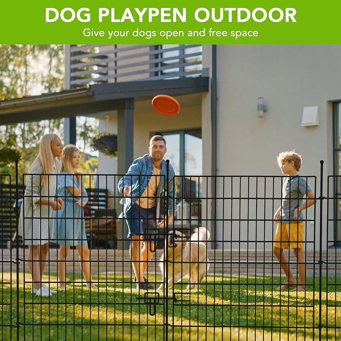 15 Panels No Dig Decorative Garden Fence with Gate,32 in(H) X 35.4 ft(L) Animal Barrier Fencing,Rustproof Metal Temporary Fencing for Garden, Patio, Flower