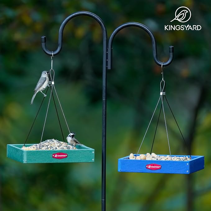 Kingsyard Platform Bird Feeder for Outdoors, Hanging Feeding Tray | Recycled Poly Lumber, Weatherproof, 11x11 Tray, Holds up to 3 lbs Seeds or Mealworms, Easy Clean & Refill, Green