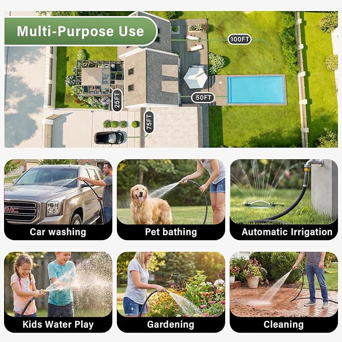 Garden Hose 5/8" x 5ft 4-Layer Heavy Duty Hose with 800 PSI Burst Pressure – Kink Resistant Flexible All-Weather Outdoor Hose for Yard Car Wash Pets Black