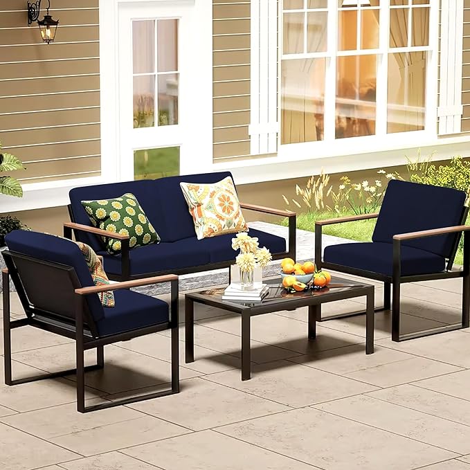 12Pcs Patio Cushion Covers,Outdoor Cushions Covers,Stretch Cushion Covers Replacement, Washable and Reusable Furniture Protectors(Navy Blue)