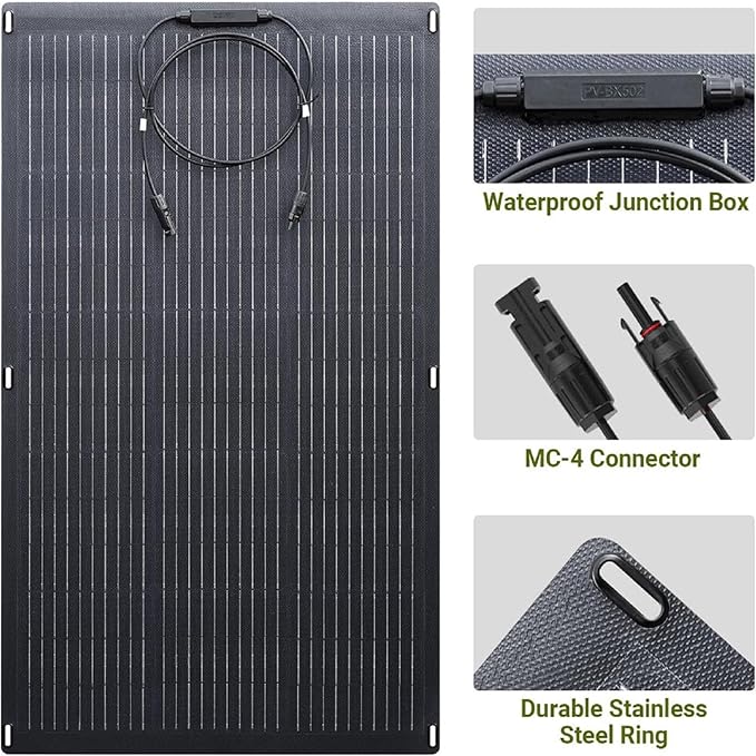 ALLPOWERS SF200 Flexible Solar Panel 200w Ultra Thin 3mm Bendable Monocrystalline Solar Charger with 25% Efficiency IP68 Waterproof for RV Van Marine Boat Camping Off Grid