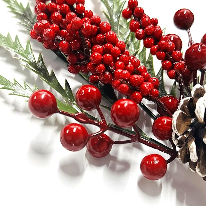 Christmas Floral Flowers Picks Artificial Red Berry Stems with Pinecones Pick and Sprays for Christmas Tree Wreath Winter Car Room Holiday Decorations 9 Pack
