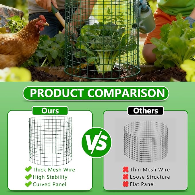 8 Pack Plant Protectors from Animals, 12''x14'' Metal Plant Cages for Outdoor Plants, Garden Plant Protector with Stakes & Zip Ties, Keep Rabbits Squirrels Out, Plant Cage for Flowers Vegetables