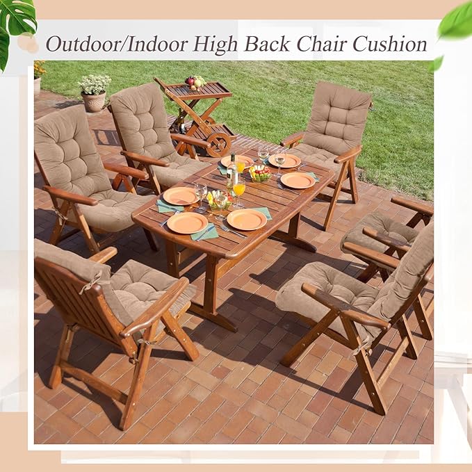 Juexica 4 Sets Outdoor Patio Chair Cushions Seat High Back Tufted Pillow Replacement Rocking Chair Cushions Pads for Patio Summer Seasonal Indoor Home Office(Beige Apricot)