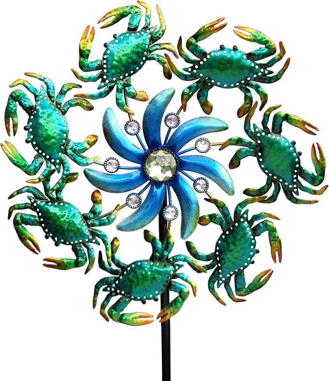 COOZZYHOUR 39" Crab Wind Spinners Metal Windmill Garden Stake,Ocean Theme Outdoor Wind Spinner,Wind Sculptures Yard Art Decorations for Patio,Lawn & Garden Decor