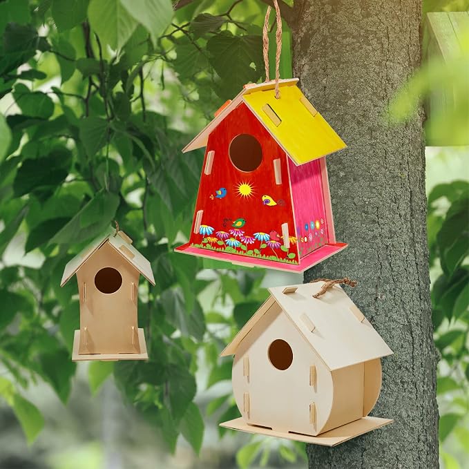 Deekin 21 Sets DIY Birdhouse Kit for Kids to Build and Paint, Include Unfinished Wooden Bird House Strips and Colorful Painting Pens for Fun Craft Activity Creative DIY Art Project