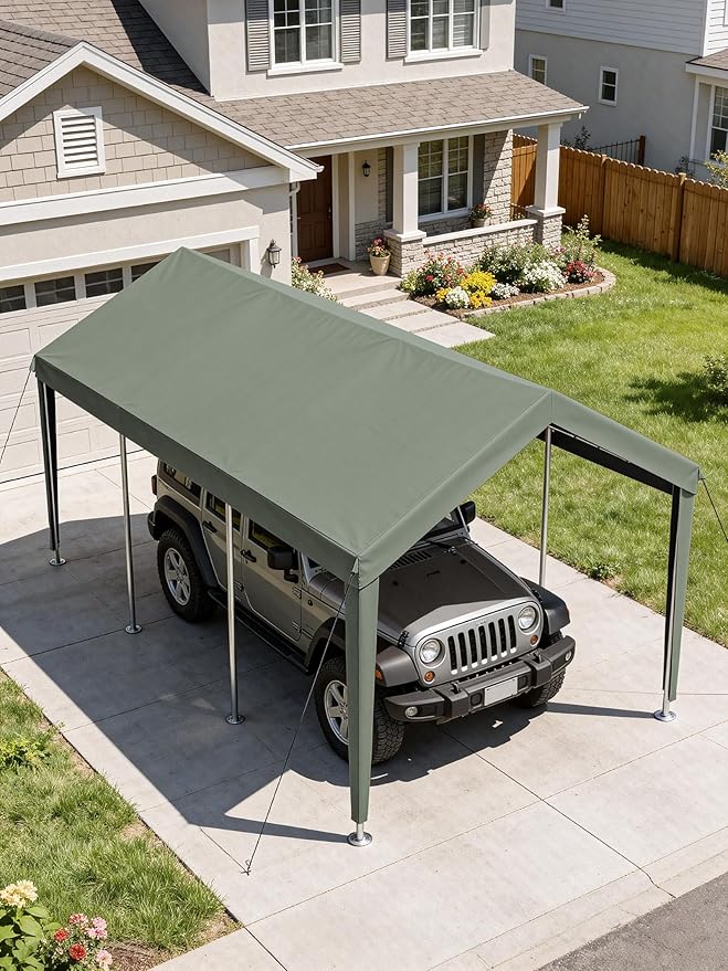10 x 20 Ft Carport Replacement Cover, Heavy Duty Outdoor Car Tarp Canopy, Waterproof & UV Protected Tear Oxford Tarp with Ball Bungees (Frame is Not Included)