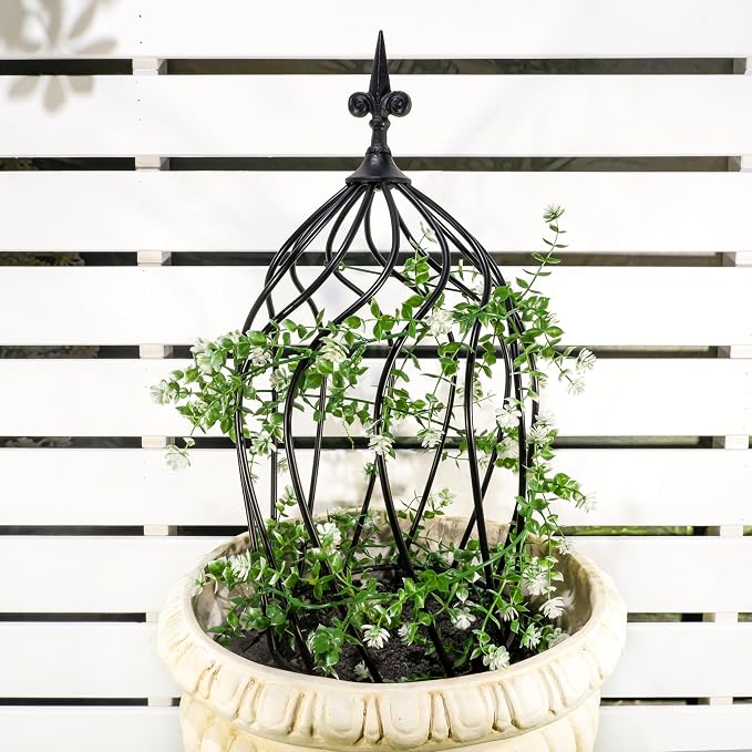 23-Inch Metal Obelisk Trellis for Climbing Plants | Sturdy Iron Design, Ideal for Outdoor Roses and Potted Vines | Easy Assembly, Compact Vertical Garden Decor for Indoor & Outdoor Use